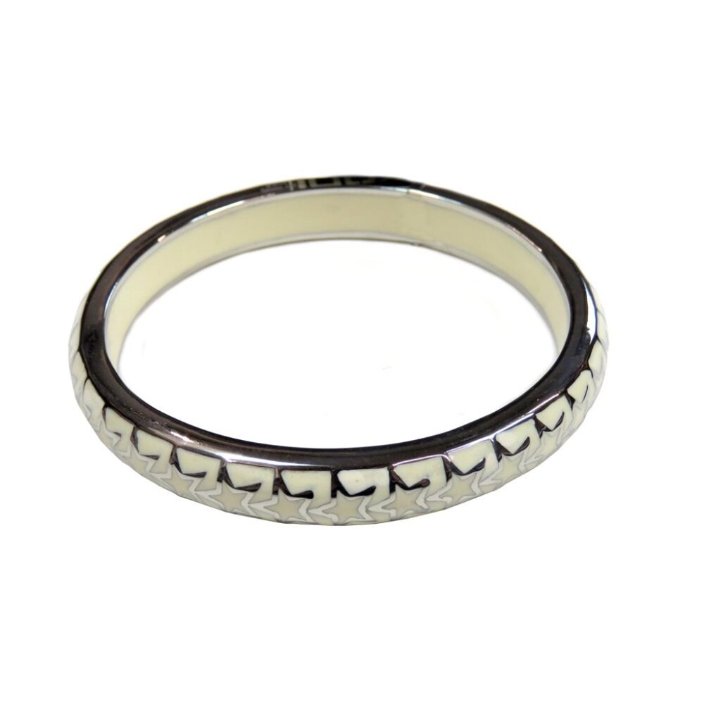 Inox Women's Stainless Steel White Enamel Bracelet with Silver Stars and Trim